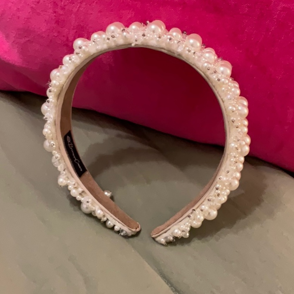 Pearl-Embellished Padded Headband - Cream